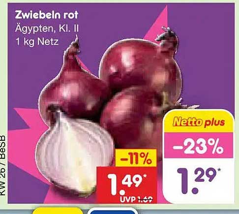 Zwiebeln rot Ägypten, Kl. II 1 kg Netz