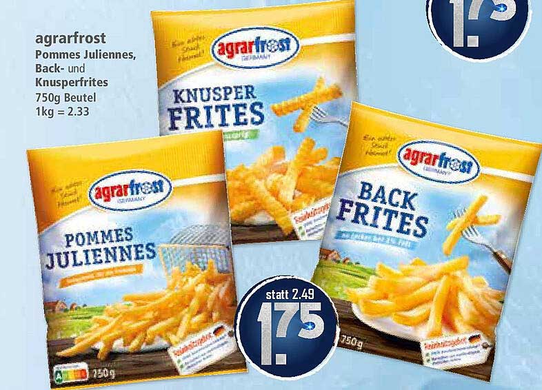 agrarfrost Pommes Juliennes, Back- und Knusperfrites 750g Beutel