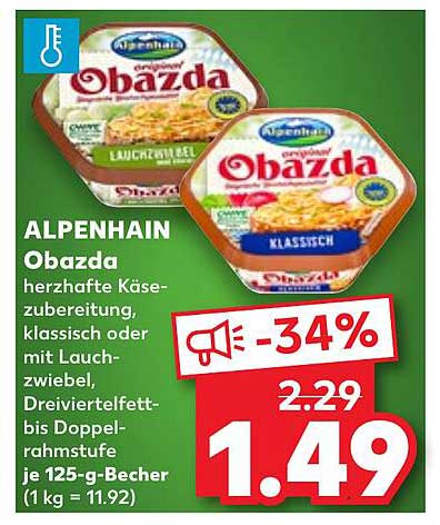 ALPENHAIN Obazda herzhafte Käse-zubereitung, klassisch oder mit Lauchzwiebel