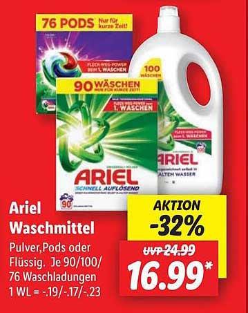 Ariel Waschmittel – 32% Aktion auf ausgewählte Produkte