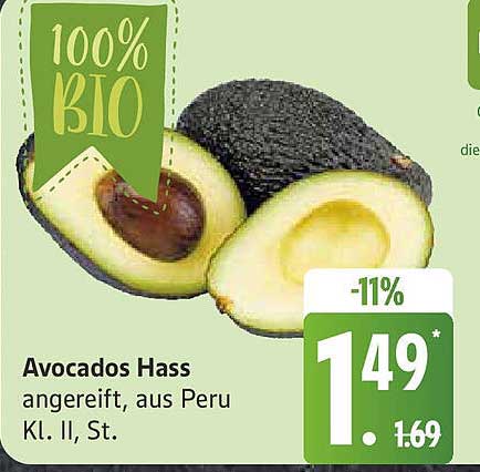 Avocados Hass angereift, aus Peru, Kl. II, St.