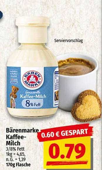 Bärenmarke Kaffee-Milch 3/8% Fett 170g Flasche