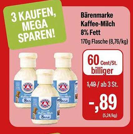 Bärenmarke Kaffee-Milch 8% Fett 170g Flasche