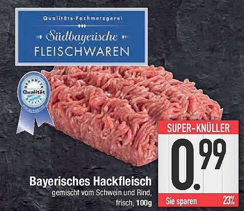 Bayerisches Hackfleisch, gemischt vom Schwein und Rind, frisch, 100g