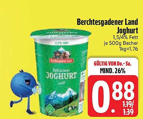 Berchtesgadener Land Joghurt 1,5/4% Fett je 500g Becher