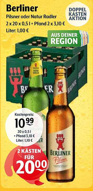 Berliner Pilsner oder Natur Radler - 2 Kästen für 20 €