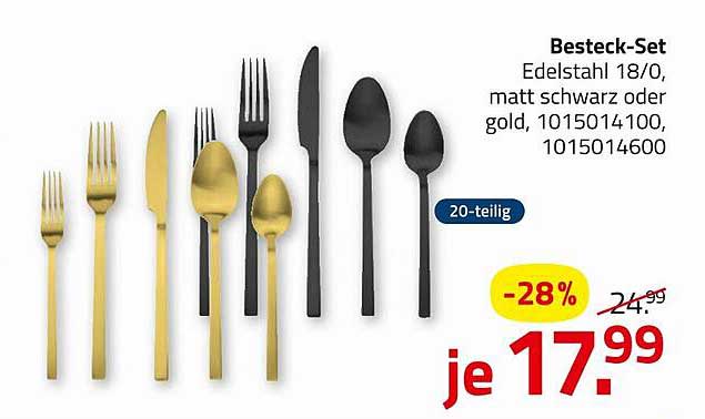 Besteck-Set Edelstahl 18/0, matt schwarz oder gold, 20-teilig