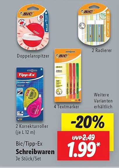 Bic/Tipp-Ex Schreibwaren - 20% Rabatt