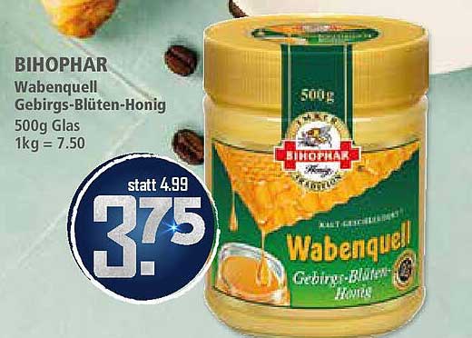 BIHOPHAR Wabenquell Gebirgs-Blüten-Honig 500g Glas