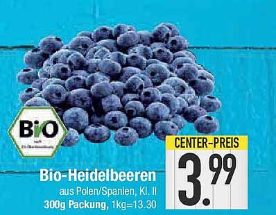 Bio-Heidelbeeren aus Polen/Spanien, Kl. II 300g Packung