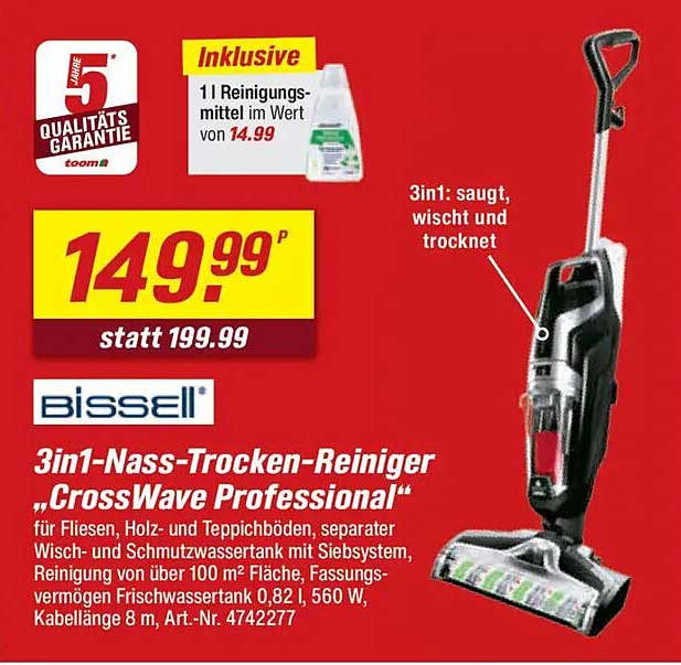 BISSELL 3in1-Nass-Trocken-Reiniger „CrossWave Professional“