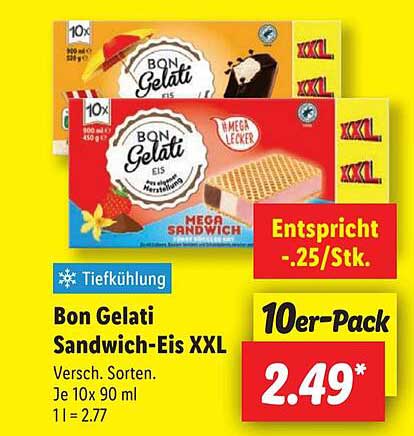Bon Gelati Sandwich-Eis XXL 10er-Pack
