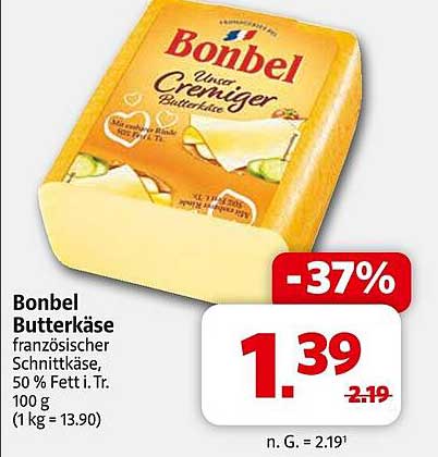 Bonbel Butterkäse - französischer Schnittkäse, 50 % Fett i. Tr.