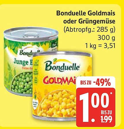 Bonduelle Goldmais oder Grünemüse (Abtropfgewicht: 285 g)