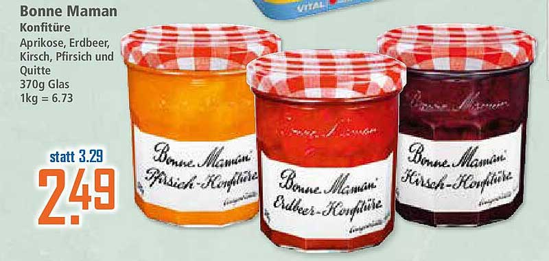 Bonne Maman Konfitüren - Aprikose, Erdbeere, Kirsch, Pfirsich und Quitte