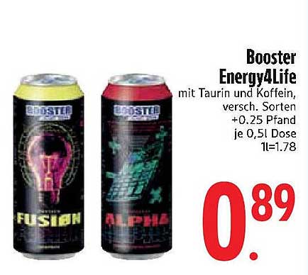 Booster Energy4Life mit Taurin und Koffein, verschiedene Sorten