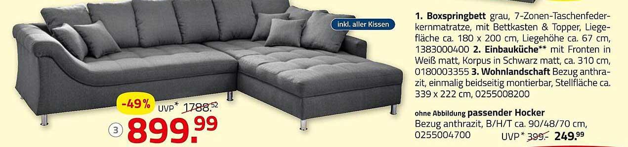 Boxspringbett grau – 7-Zonen-Taschenfederkernmatratze mit Bettkasten & Topper