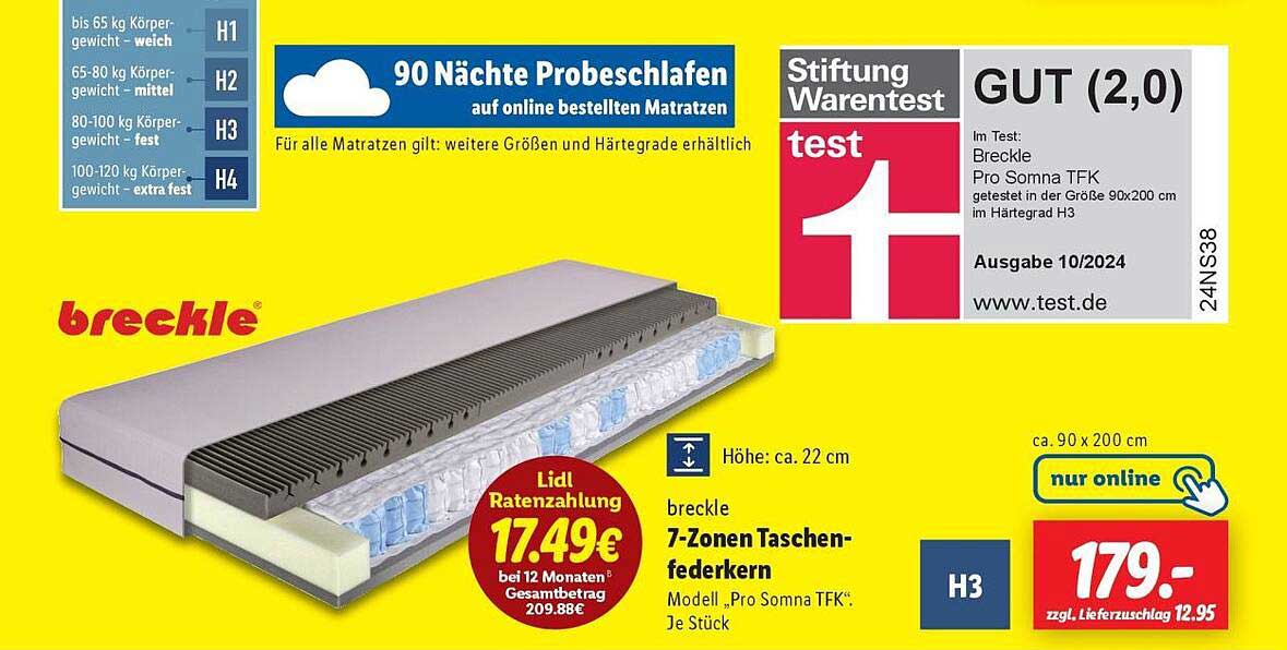 breckle 7-Zonen Taschenfederkern - Modell Pro Somna TFK