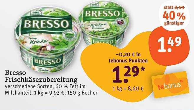 Bresso Frischkäsezubereitung verschiedene Sorten, 150 g Becher