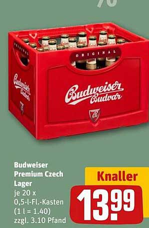 Budweiser Premium Czech Lager - 20 x 0,5 L-Flaschen