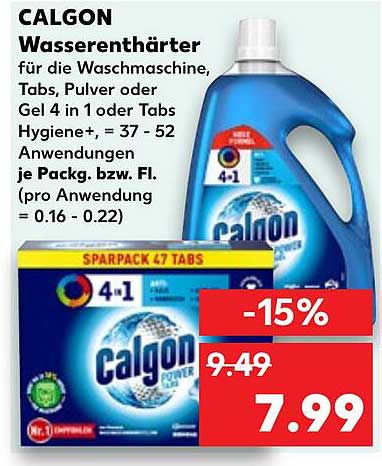 CALGON Wasserenthärter für die Waschmaschine, Tabs, Pulver oder Gel 4 in 1