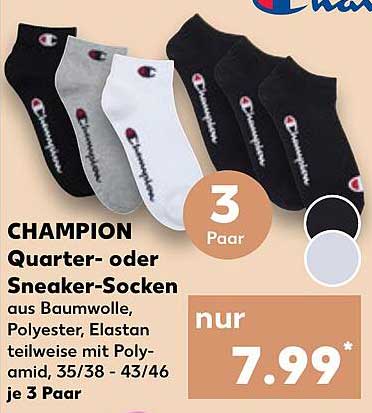 CHAMPION Quarter- oder Sneaker-Socken aus Baumwolle, Polyester, Elasten