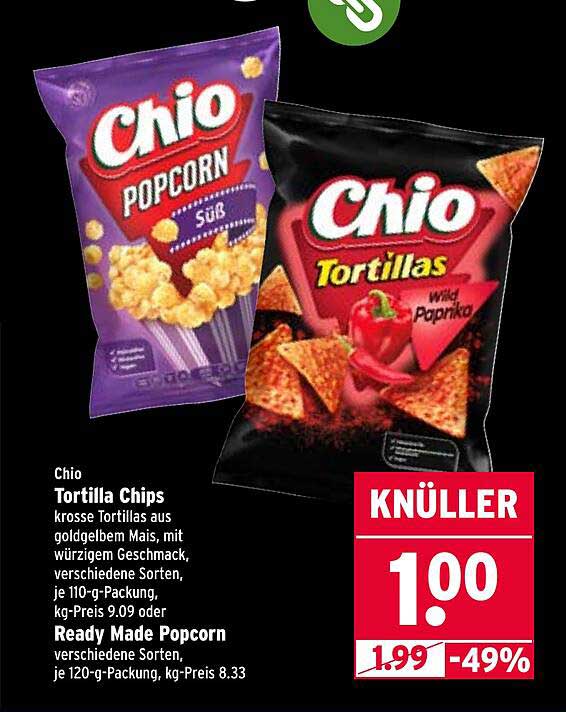 Chio Tortilla Chips und Ready Made Popcorn