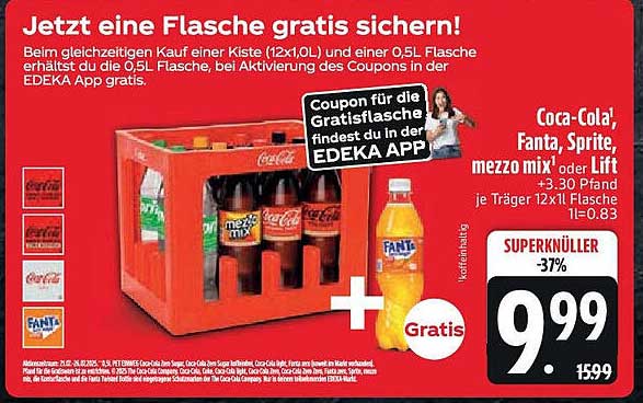 Coca-Cola, Fanta, Sprite, mezzo mix oder Lift – Kiste (12x1L) zum Top-Preis!