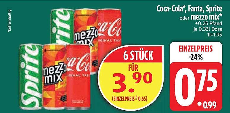 Coca-Cola*, Fanta, Sprite oder mezzo mix* - 6 Stück für 3,90 €