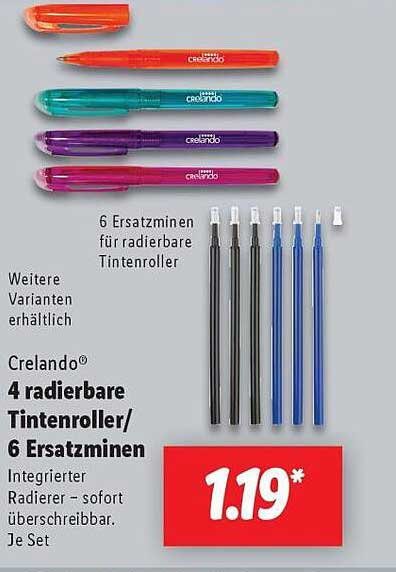 Crelando® 4 radierbare Tintenroller/6 Ersatzminen