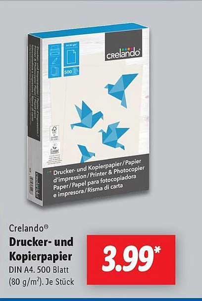 Crelando® Drucker- und Kopierpapier DIN A4, 500 Blatt