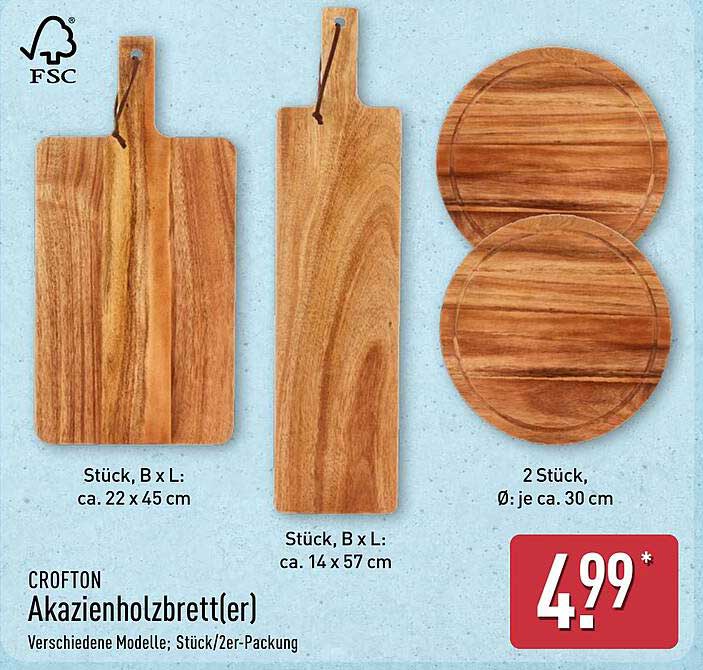 CROFTON Akazienholzbrett(er); verschiedene Modelle; Stück/2er-Packung