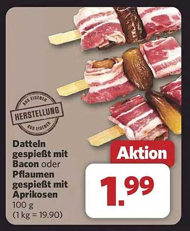 Datteln gespießt mit Bacon oder Pflaumen gespießt mit Aprikosen