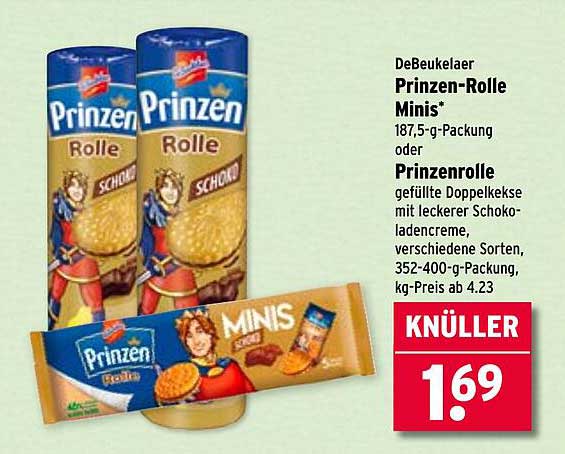 DeBeukelaer Prinzen-Rolle Minis 187,5-g-Packung oder Prinzenrolle gefüllte Doppelkekse
