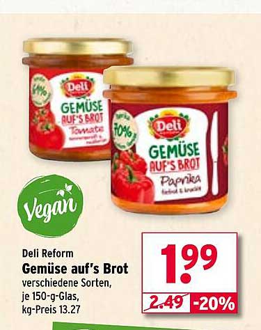 Deli Reform Gemüse auf's Brot verschiedene Sorten, je 150-g-Glas