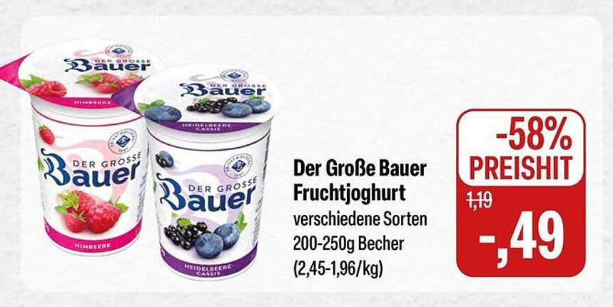 Der Große Bauer Fruchtjoghurt verschiedene Sorten 200-250g Becher