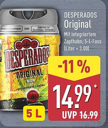 DESPERADOS Original Bier – 5-Liter-Fass mit integriertem Zapfhahn