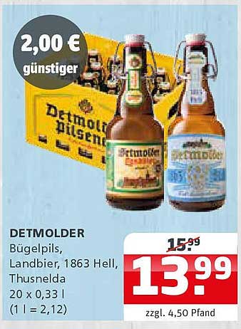 DETMOLDER Bügelpils, Landbier, 1863 Hell, Thunselda 20 x 0,33 l