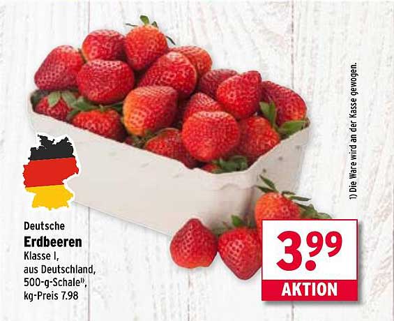 Deutsche Erdbeeren Klasse I, aus Deutschland, 500-g-Schale