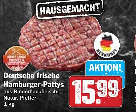 Deutsche frische Hamburger-Pattys aus Rinderhackfleisch; Natur, Pfeffer 1 kg