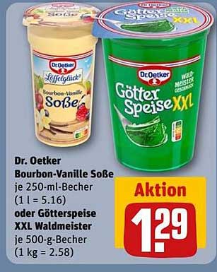 Dr. Oetker Bourbon-Vanille Soße je 250-ml-Becher oder Götterspeise XXL Waldmeister je 500-g-Becher