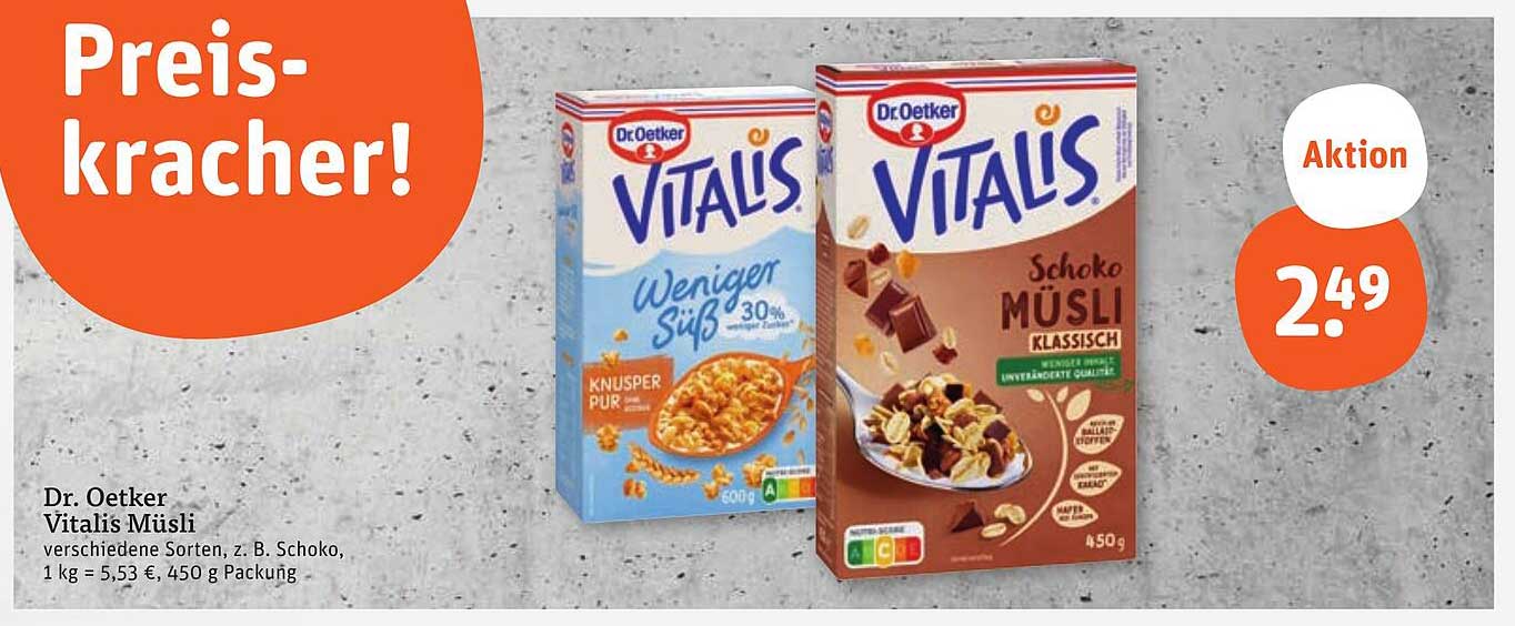 Dr. Oetker Vitalis Müsli - Schoko und Weniger Süß