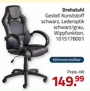 Drehstuhl Kunststoff schwarz, Lederoptik schwarz/grau, Wippfunktion
