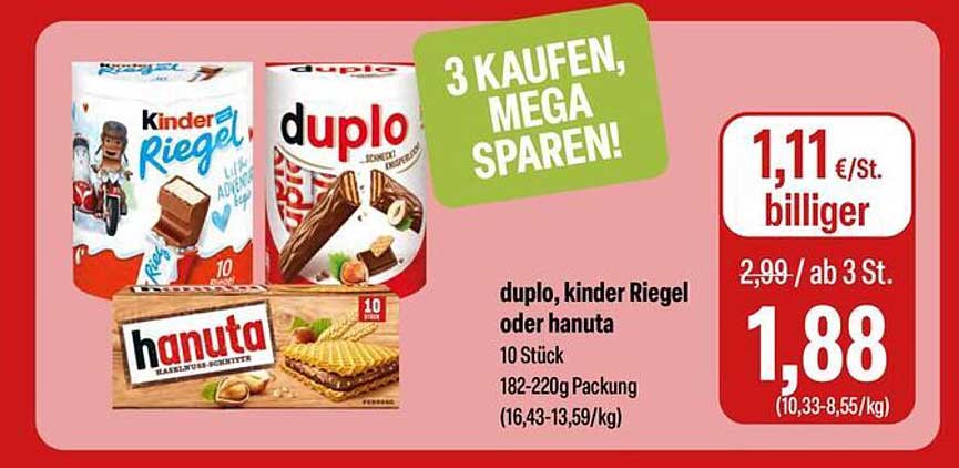 duplo, Kinder Riegel oder hanuta - 10 Stück Packung