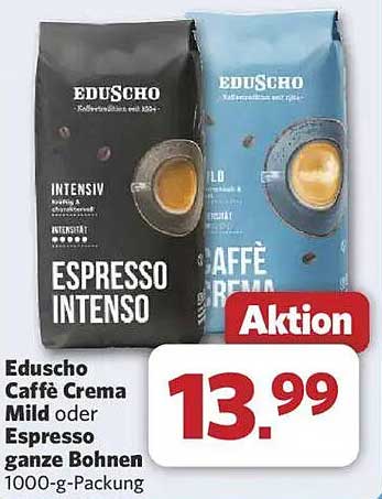 Eduscho Caffè Crema Mild oder Espresso ganze Bohnen 1000-g-Packung