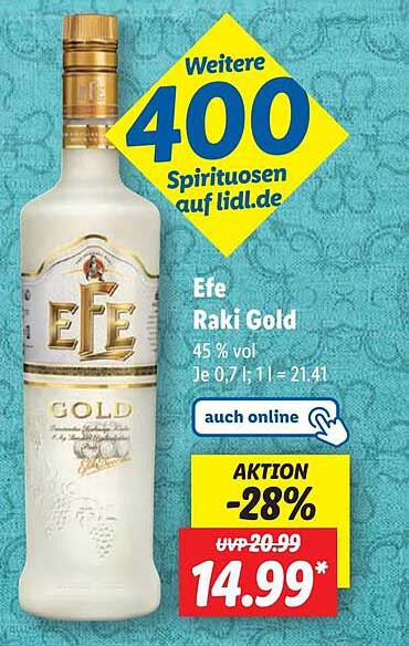 Efe Raki Gold 0,7 l - Jetzt zum Angebotspreis!