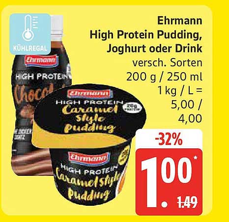 Ehrmann High Protein Pudding, Joghurt oder Drink, verschiedene Sorten