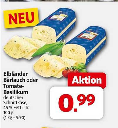 Elbländer Bärlauch oder Tomate-Basilikum Schnittkäse