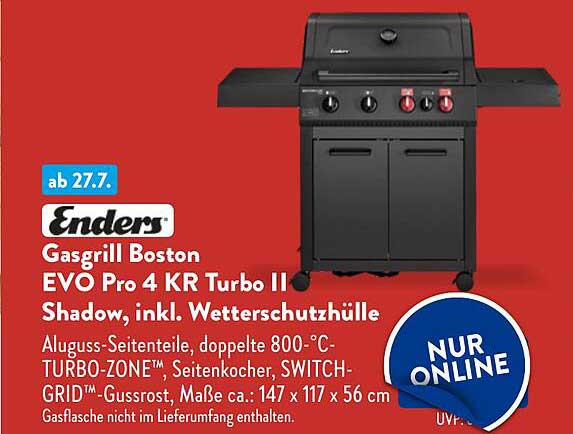 Enders Gasgrill Boston EVO Pro 4 KR Turbo II Shadow, inkl. Wetterschutzhülle