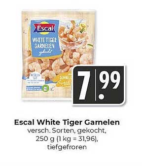 Escal White Tiger Garnelen, gekocht, 250 g - Tiefgefroren